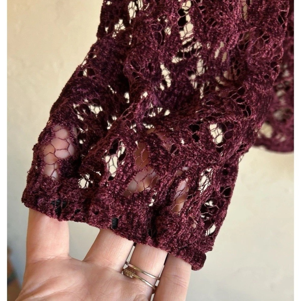 Sundance‎ Remarkable Beauty Semi Sheer Lace Top L Maroon Velvet Whimsigoth - Picture 9 of 10